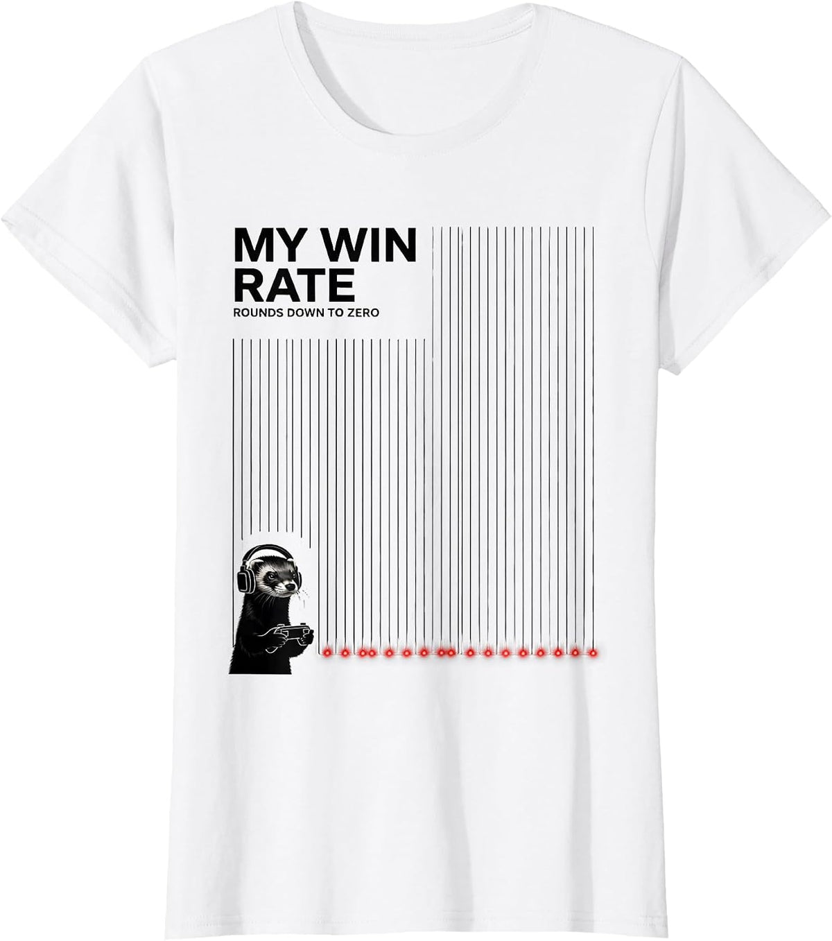 My Win Rate Rounds Down To Zero Funny Anime Gamer Ferret T-Shirt - White