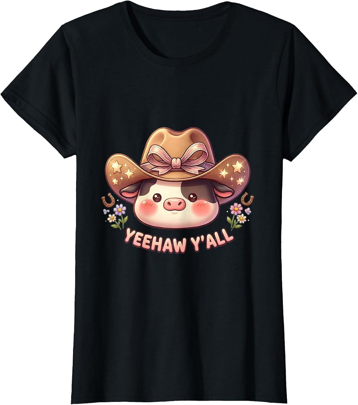 Women's Yeehaw Y'all Western Cowgirl Graphic Design T-Shirt - Black