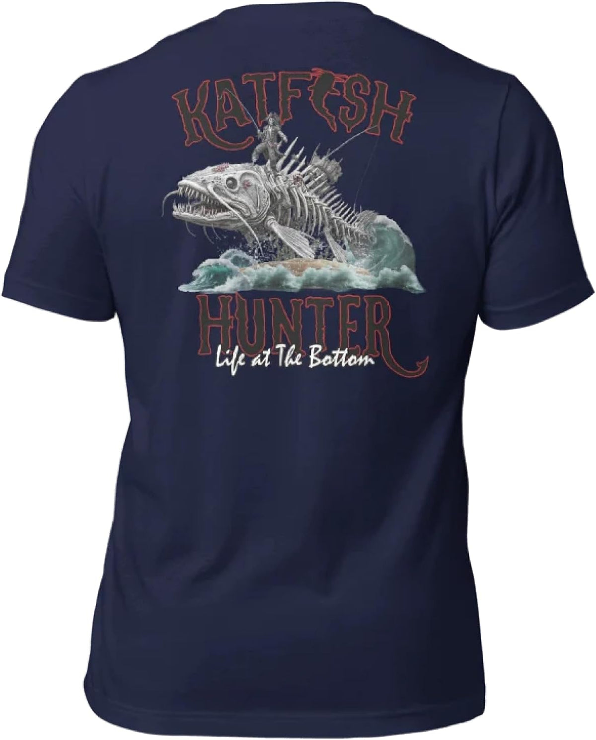 KATFISH Hunter Catfish Fishing T Shirt for Men, Dad Gift Graphic Tee - Navy