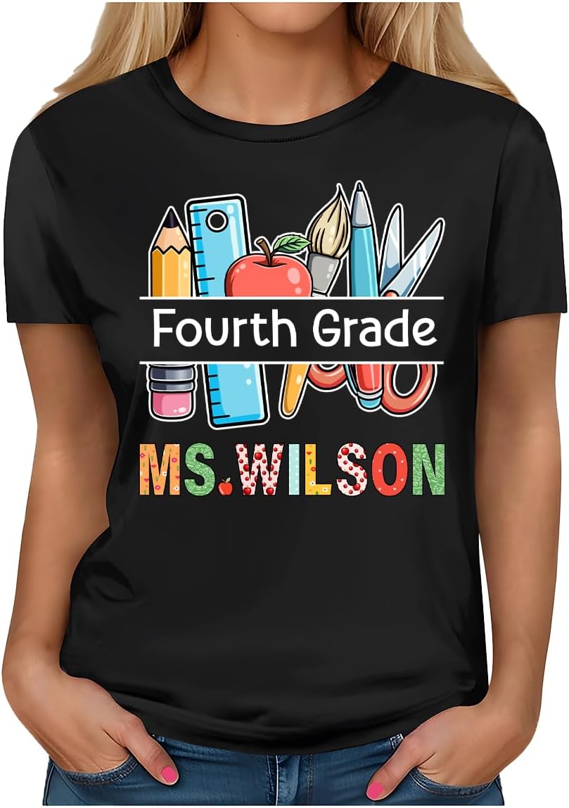 Custom Teacher Shirt, Personalized Back to School T-Shirt Gift for Kindergarten Teachers AK5710773KINDER - Ak5710773fourth