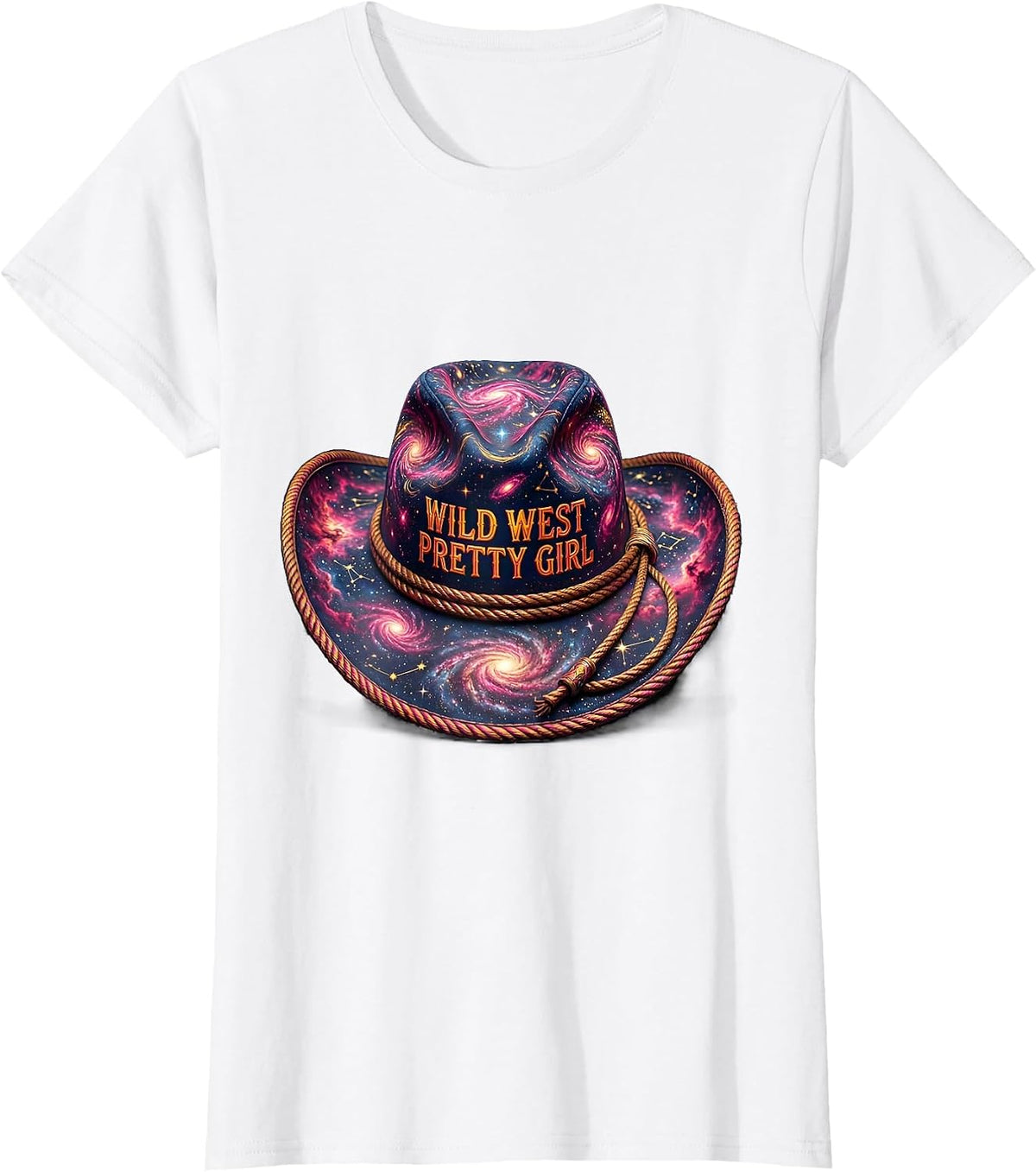 Wild West Pretty Girl Pink Cowgirl Design T-Shirt - White