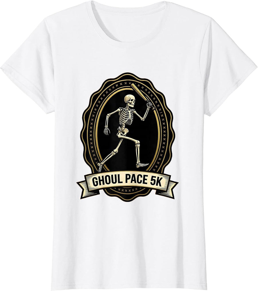 Women's Ghoul Pace 5K Funny Skeleton Runner Halloween Race Matching T-Shirt - White