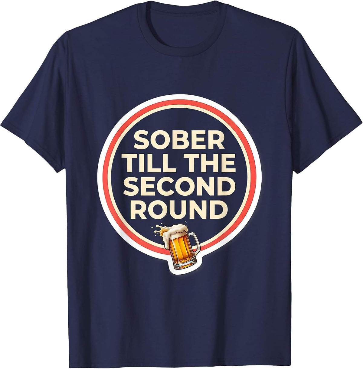 Men's Sober Till The Second Round Funny Christmas Party Drinking T-Shirt - Navy Blue