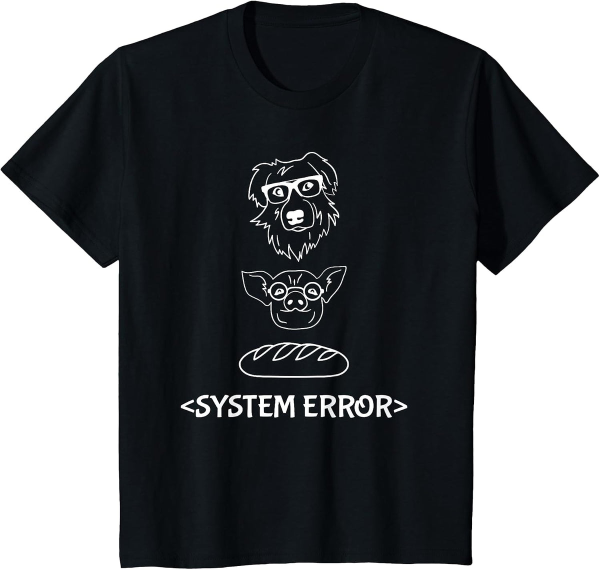 Dog Pig Loaf of Bread System Error Monchi the Pug Robot T-Shirt - Black