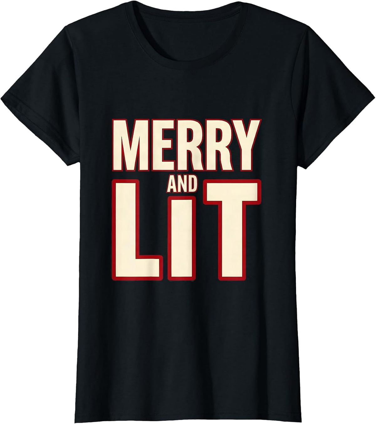Women's Merry And Lit Funny Christmas Party Drinking Humor T-Shirt - Black