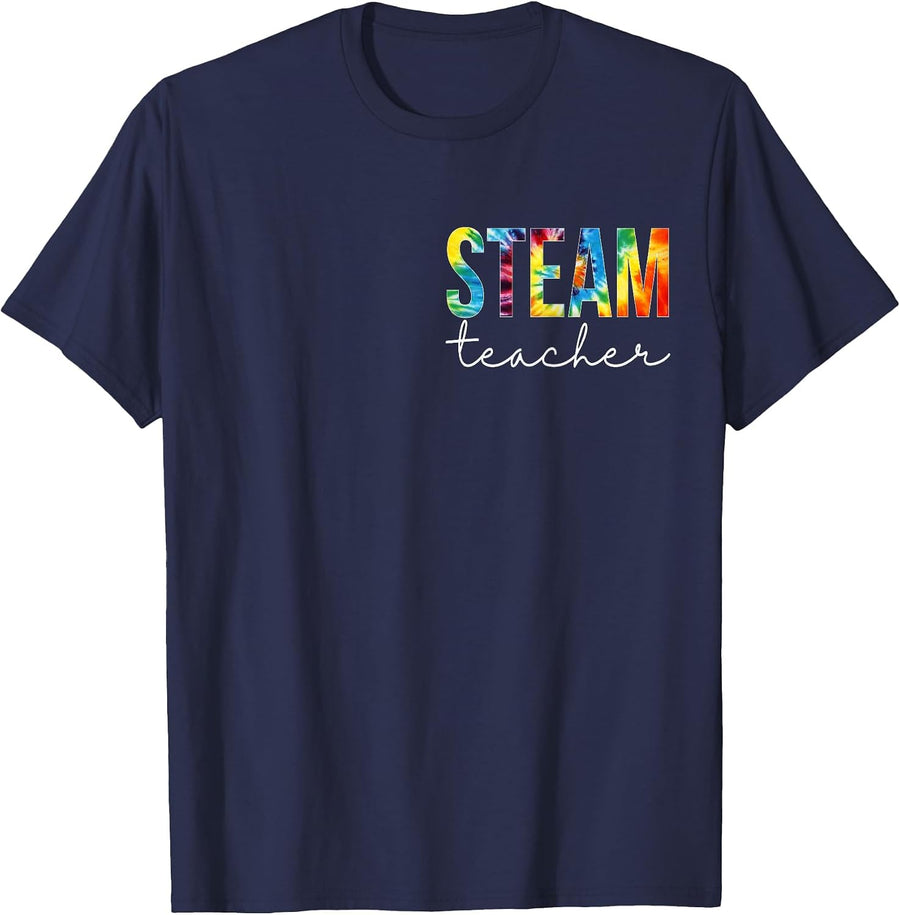 STEAM Teacher Women Tie Dye Back to School Appreciation Day T-Shirt - Navy Blue