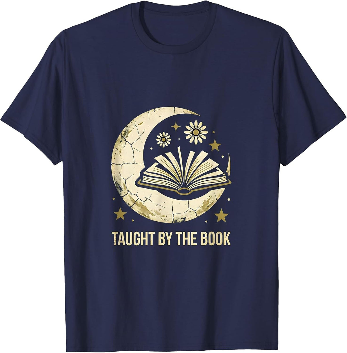 Taught by the Book Teacher Librarian Design T-Shirt - Navy Blue
