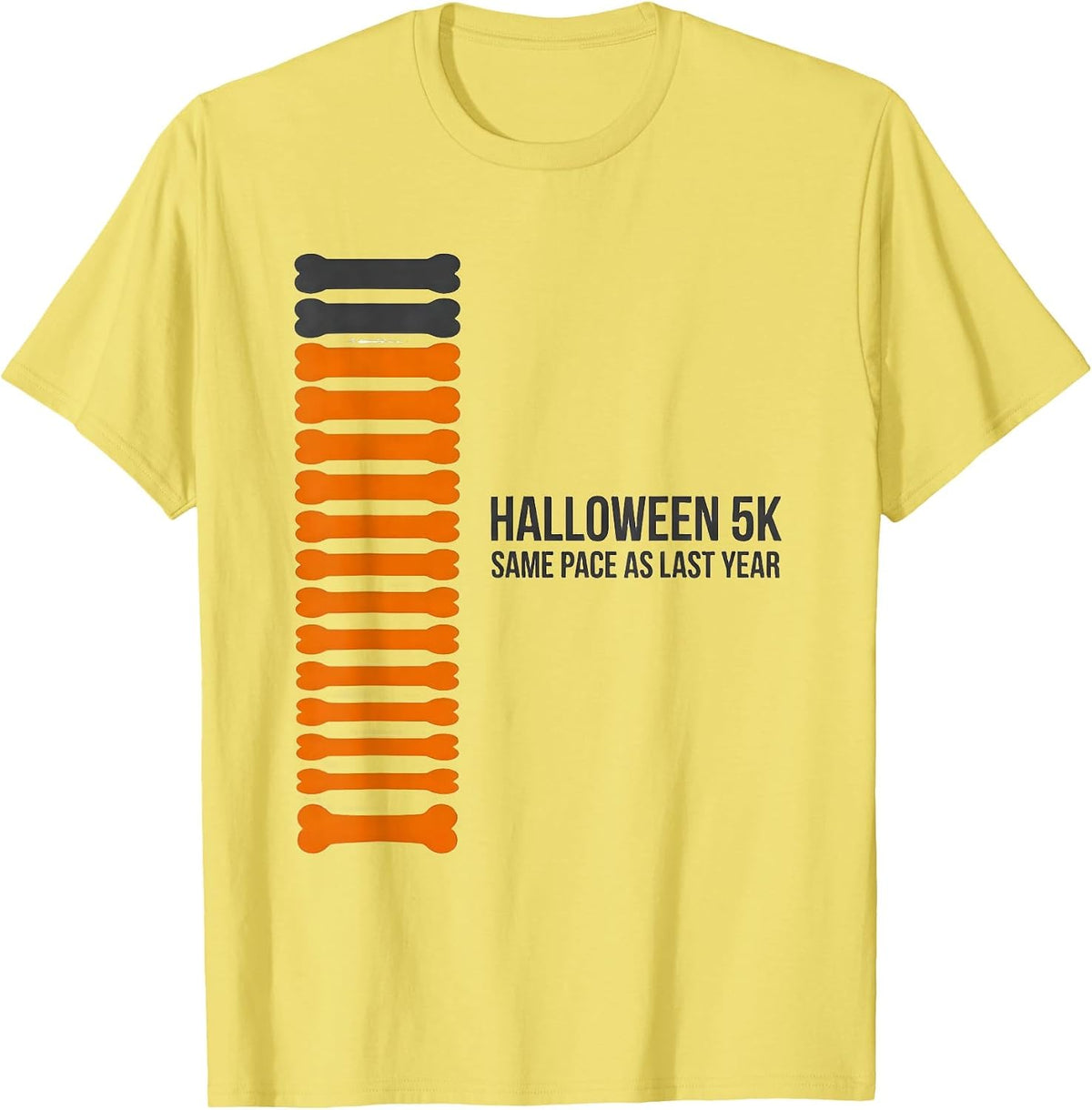 Men's Halloween 5K Same Pace As Last Year Funny Running Skeleton T-Shirt - Lemon Yellow