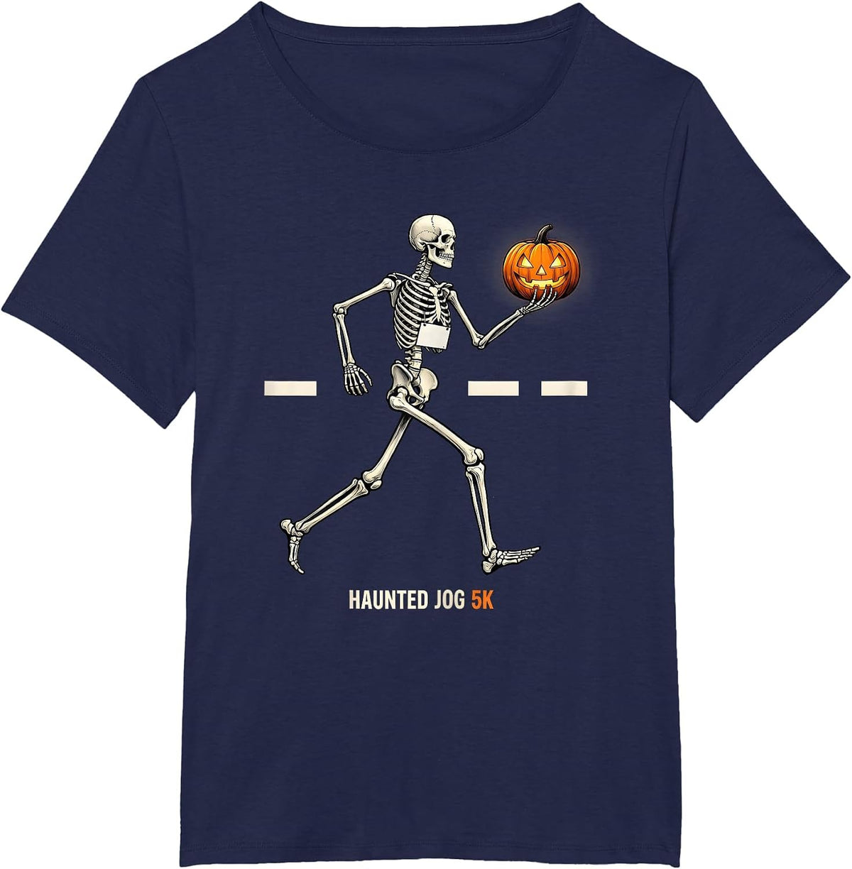 Women's Haunted Jog 5K Funny Skeleton Runner Halloween Fun Run T-Shirt - Navy Blue