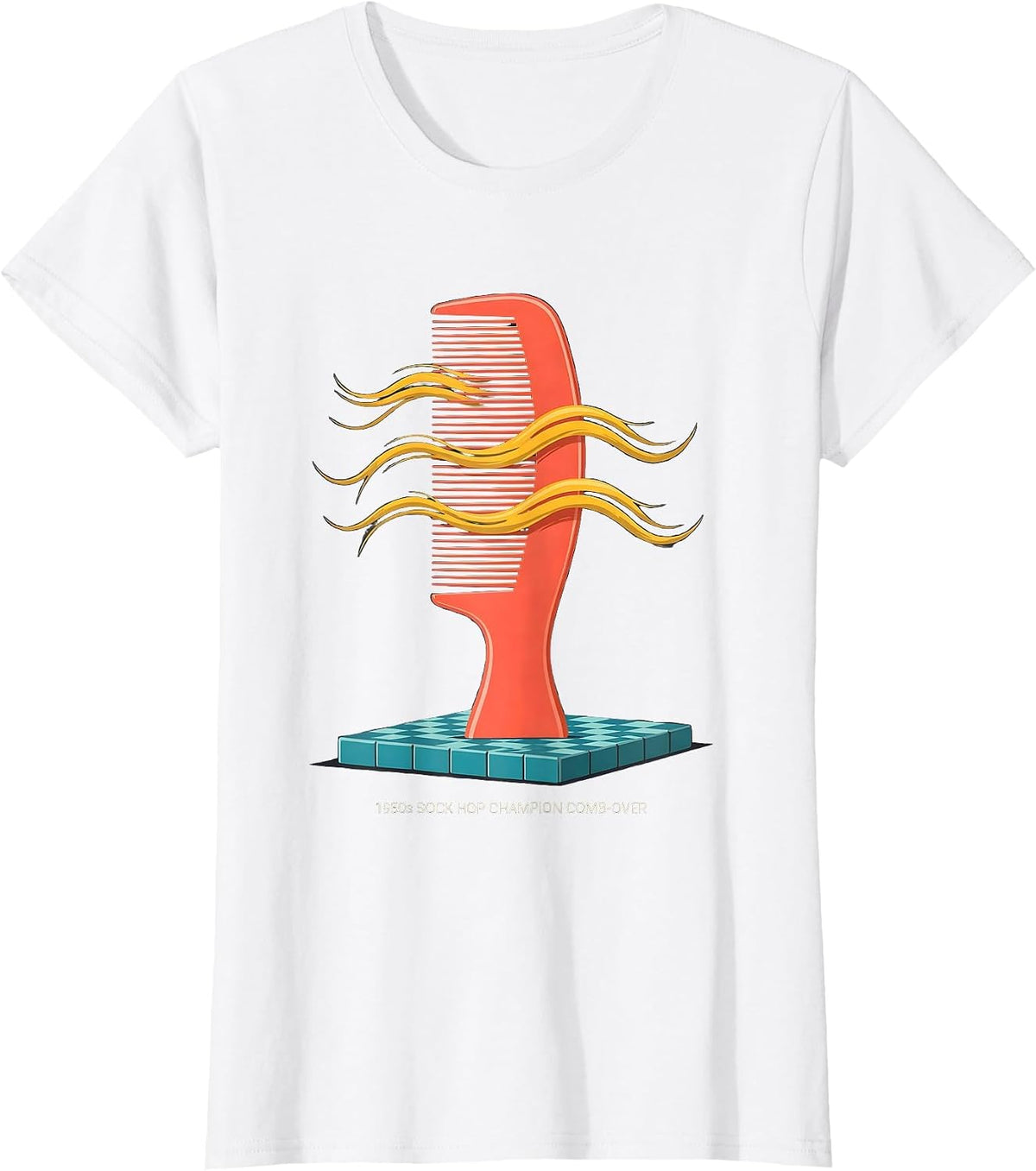 1950s Sock Hop Champion Comb-Over Retro Rockabilly Party T-Shirt - White