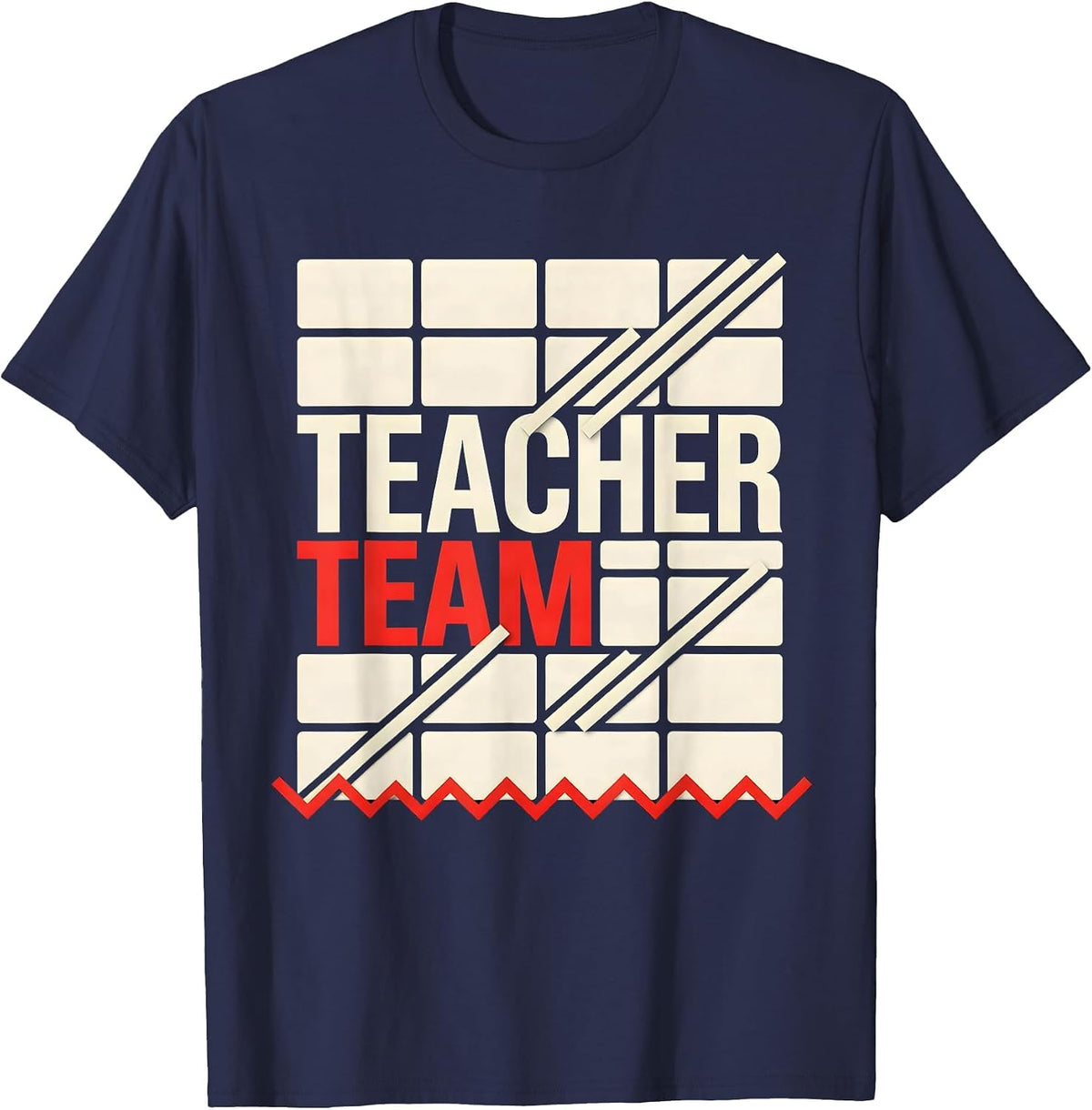 Men's Teacher Team Playful Teacher Crew New Wave Typography T-Shirt - Navy Blue
