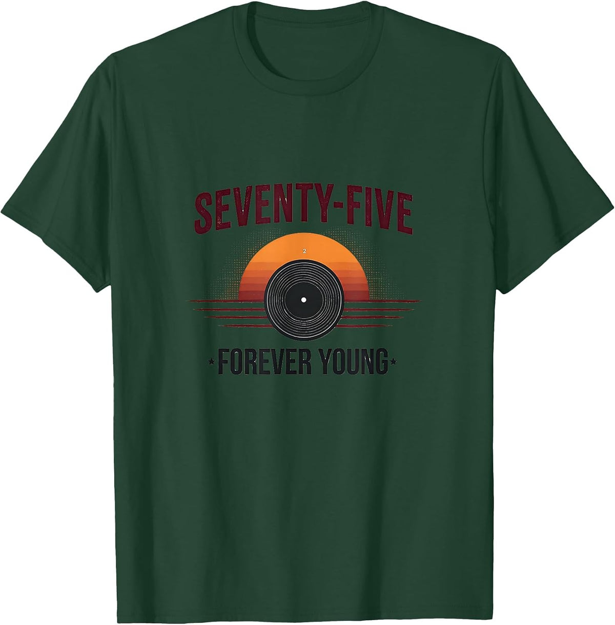 Vintage 1975 Seventy-Five Forever Young Design T-Shirt - Dark Green