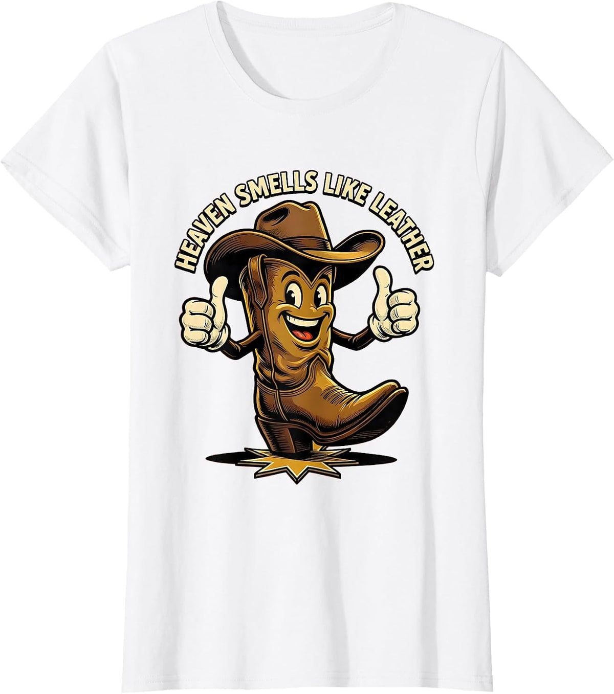 Heaven Smells Like Leather Cowboy Design T-Shirt - White
