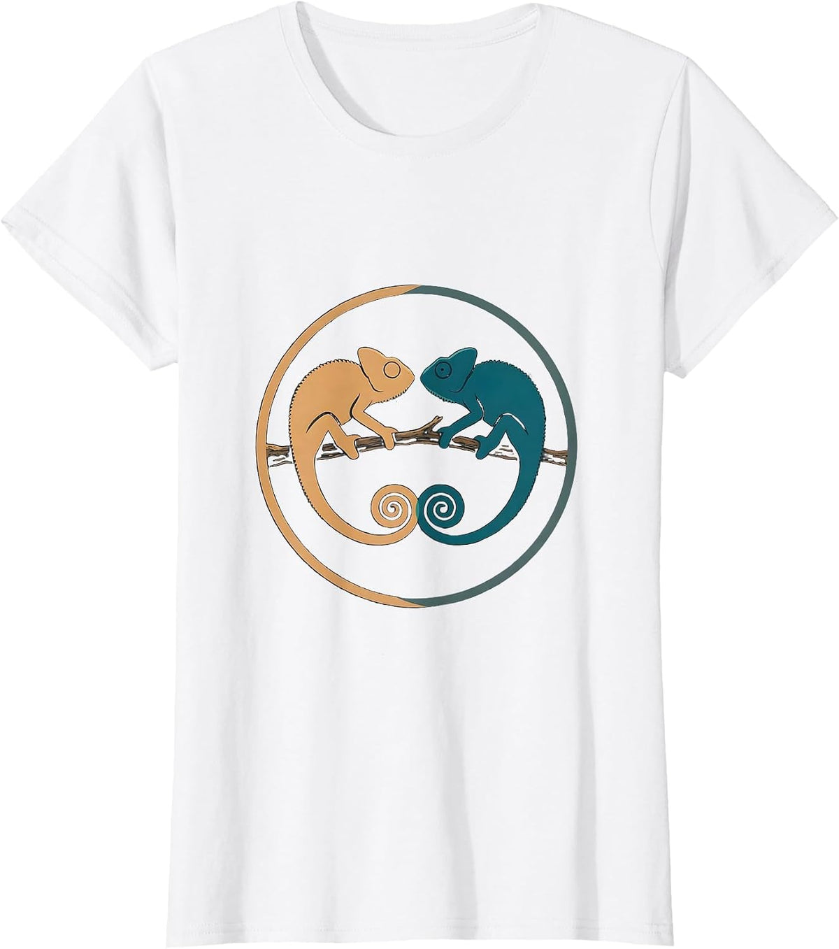 Women's Twin Day Matching Chameleons on a Branch T-Shirt - White