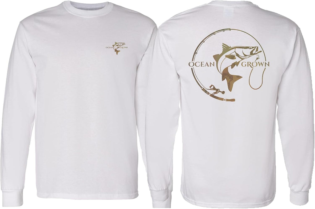 Ocean Grown Snook Hook Fishing T-Shirt Men's - Long Sleeve White