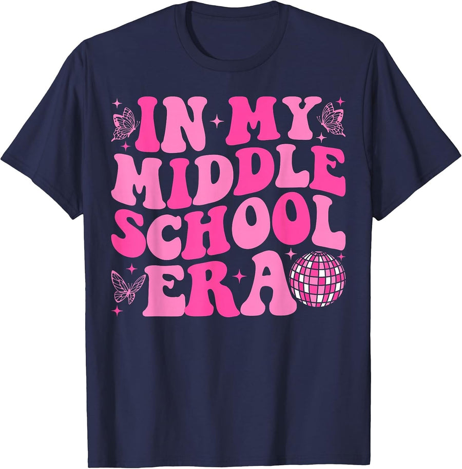 Groovy in My Middle School Era Back to School Teacher T-Shirt - Navy Blue