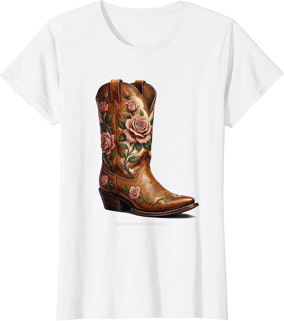 Women's Boots Over Heels Always Girls Western Design T-Shirt - White