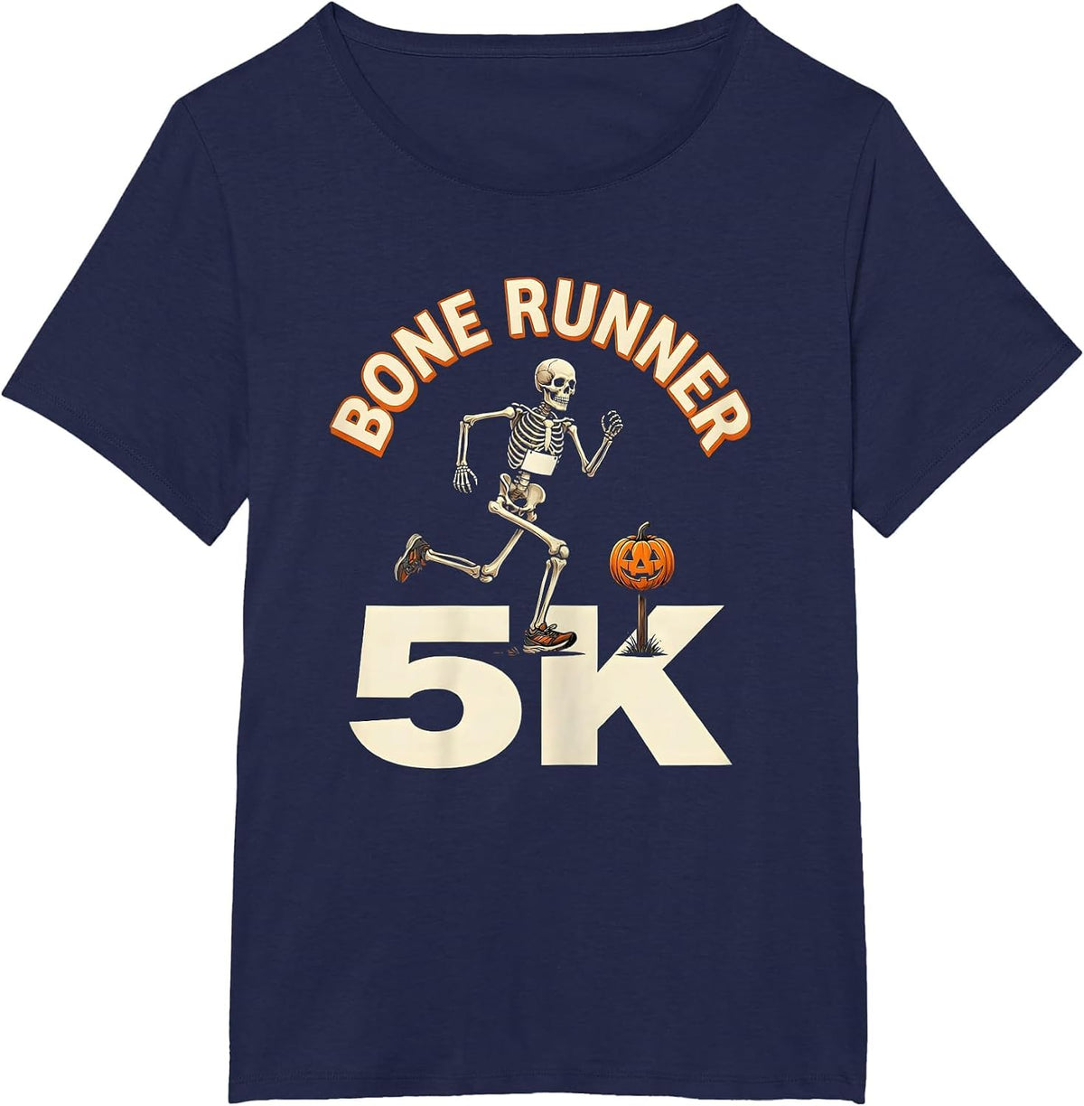 Women's Bone Runner 5K Funny Running Skeleton Halloween Fun Run T-Shirt - Navy Blue