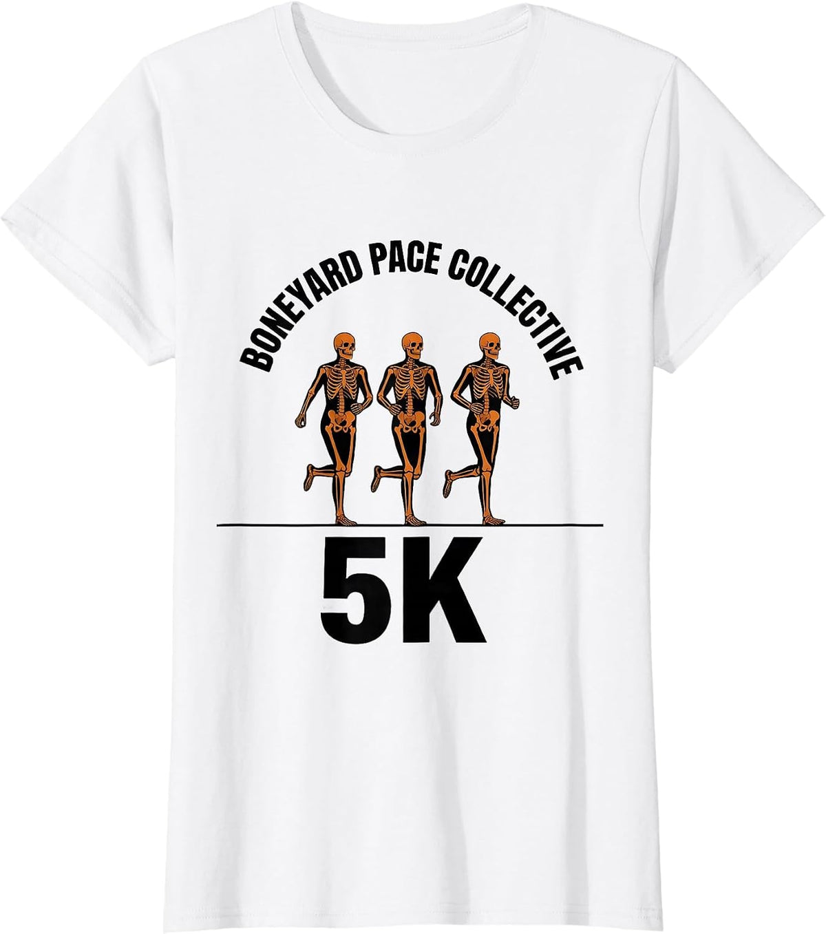 Boneyard Pace Collective 5K Funny Skeleton Runner Halloween T-Shirt - White