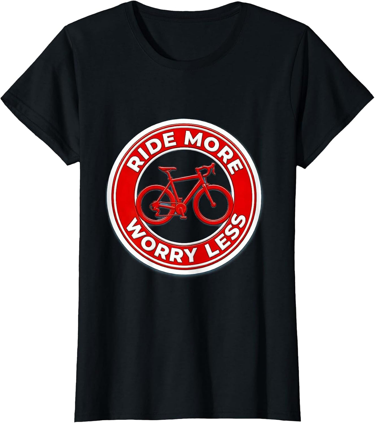 Women's Ride More Worry Less Cycling Design T-Shirt - Black