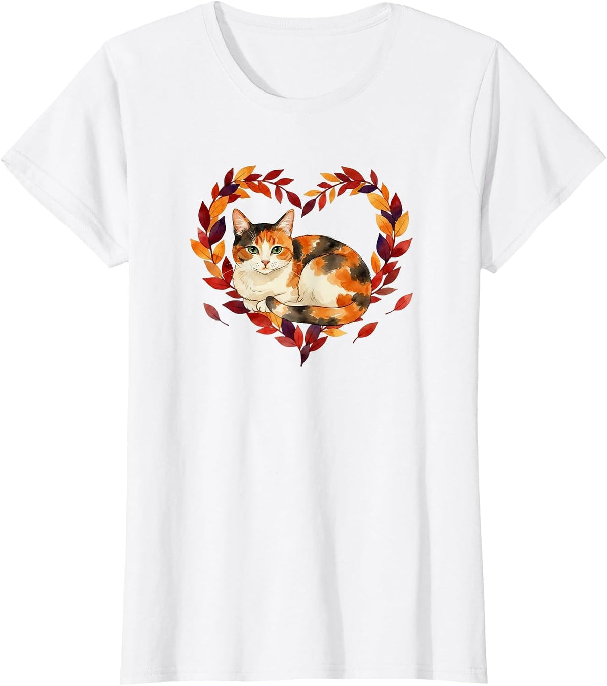 Calico Cat Lover Autumn Fall Leaves Halloween Mom Dad T-Shirt - White