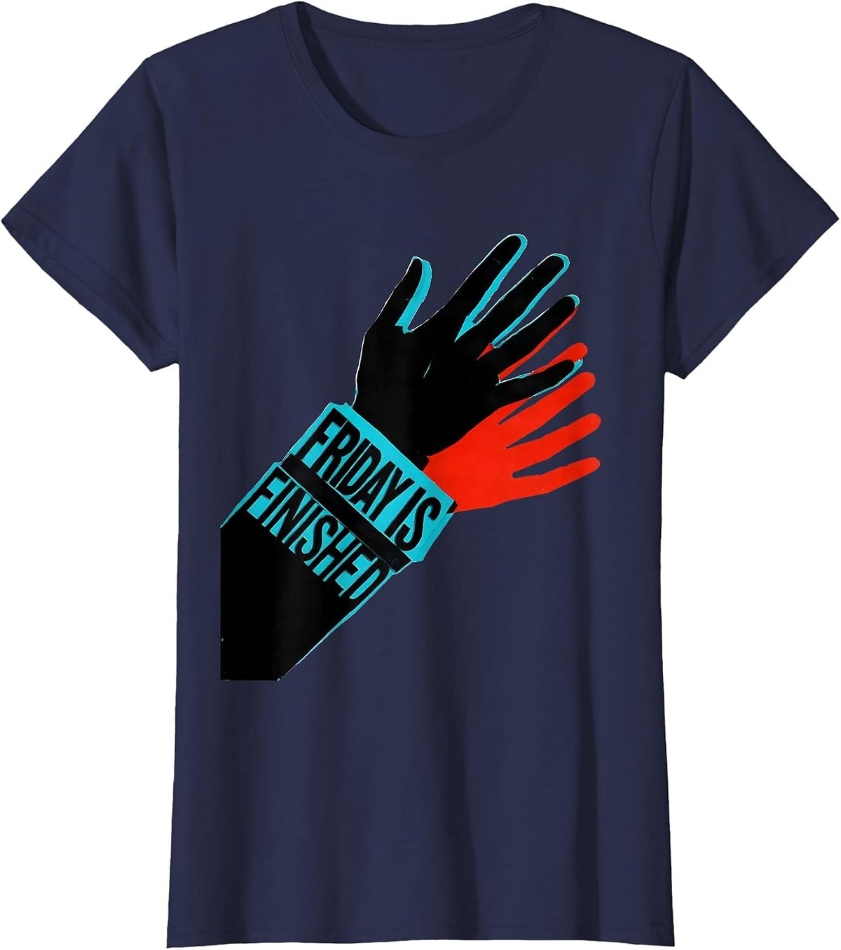 Women's Friday Is Finished New Wave Typography ASL Teacher Deaf T-Shirt - Navy Blue