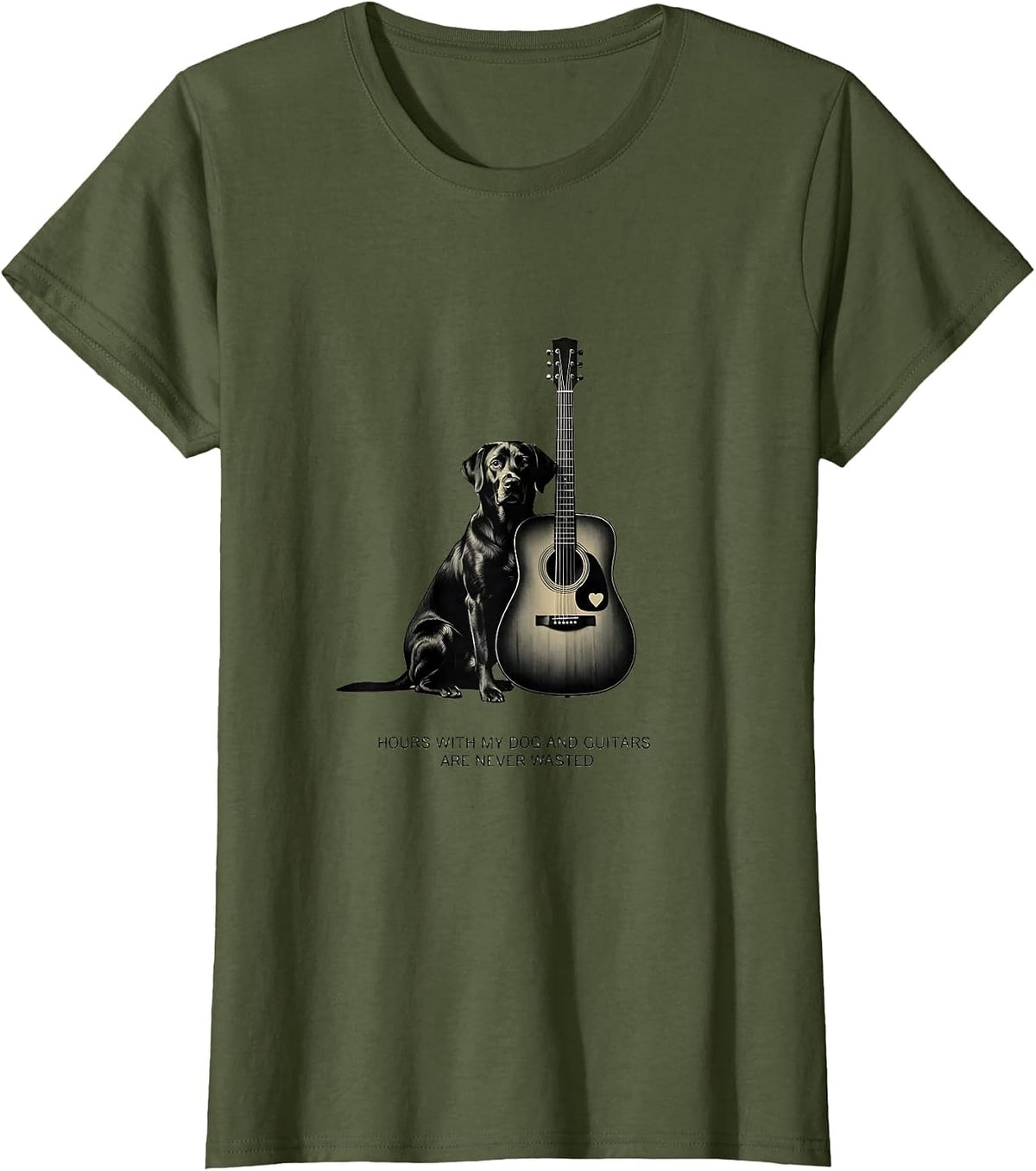Women's Hours With My Dog And Guitars Are Never Wasted Guitarist T-Shirt - Olive Green