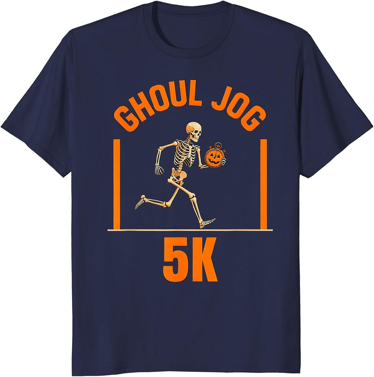 Ghoul Jog 5K Funny Skeleton Runner Halloween Fun Run T-Shirt - Navy Blue