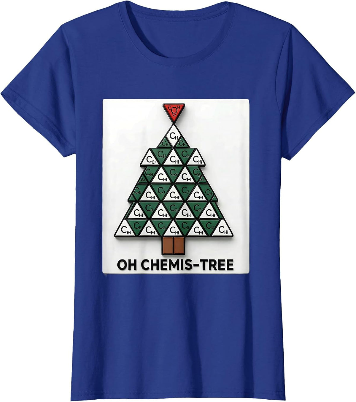 Women's Oh Chemis-Tree Geometric Science Humor Chemistry Teacher T-Shirt - Royal Blue