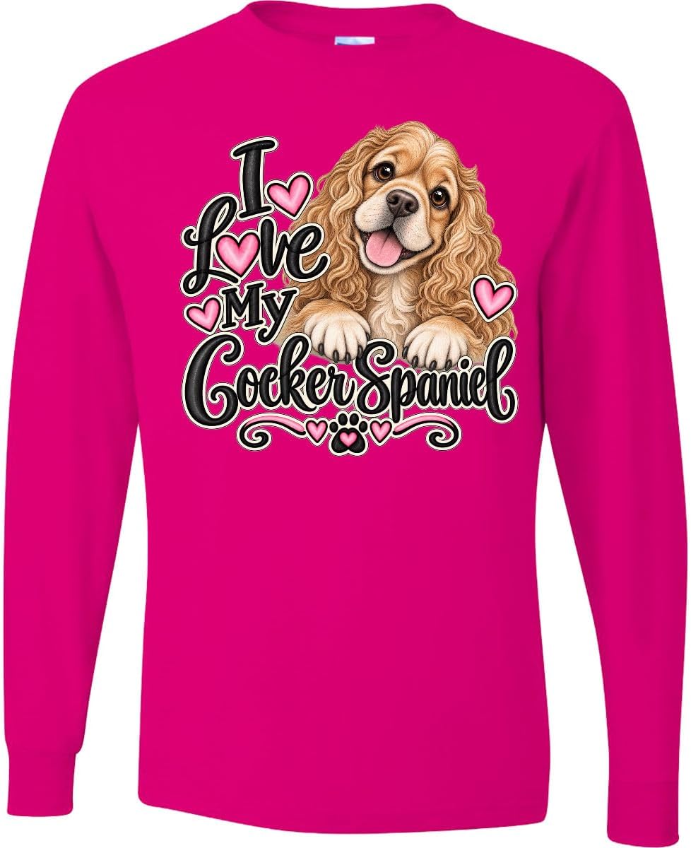 inktastic I Love My Cocker Spaniel Adult Long Sleeve T-Shirt - Cyber Pink
