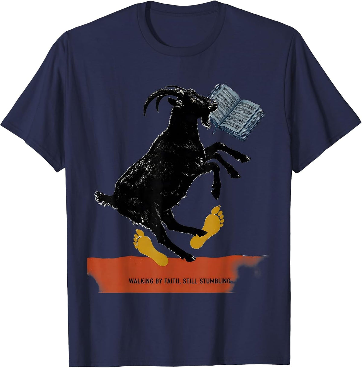 Walking By Faith Still Stumbling Funny Christian Animal T-Shirt - Navy Blue