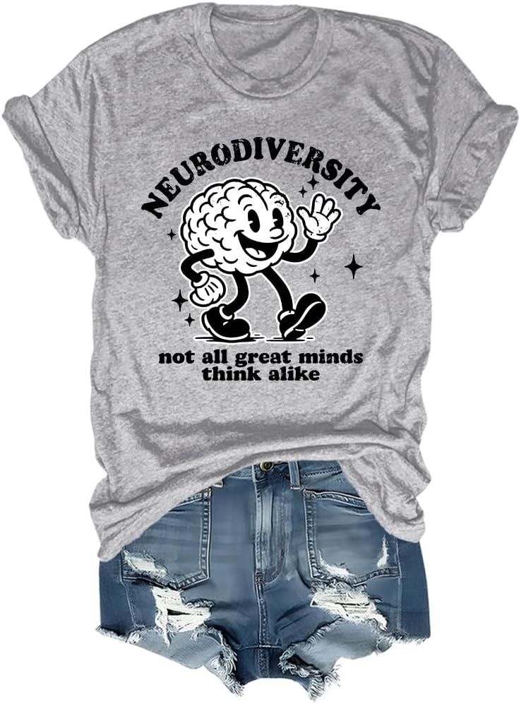 Neurodiversity Shirt Neurodiversity Not All Great Minds Think Alike T-Shirt - Crew Neck Gray-rn