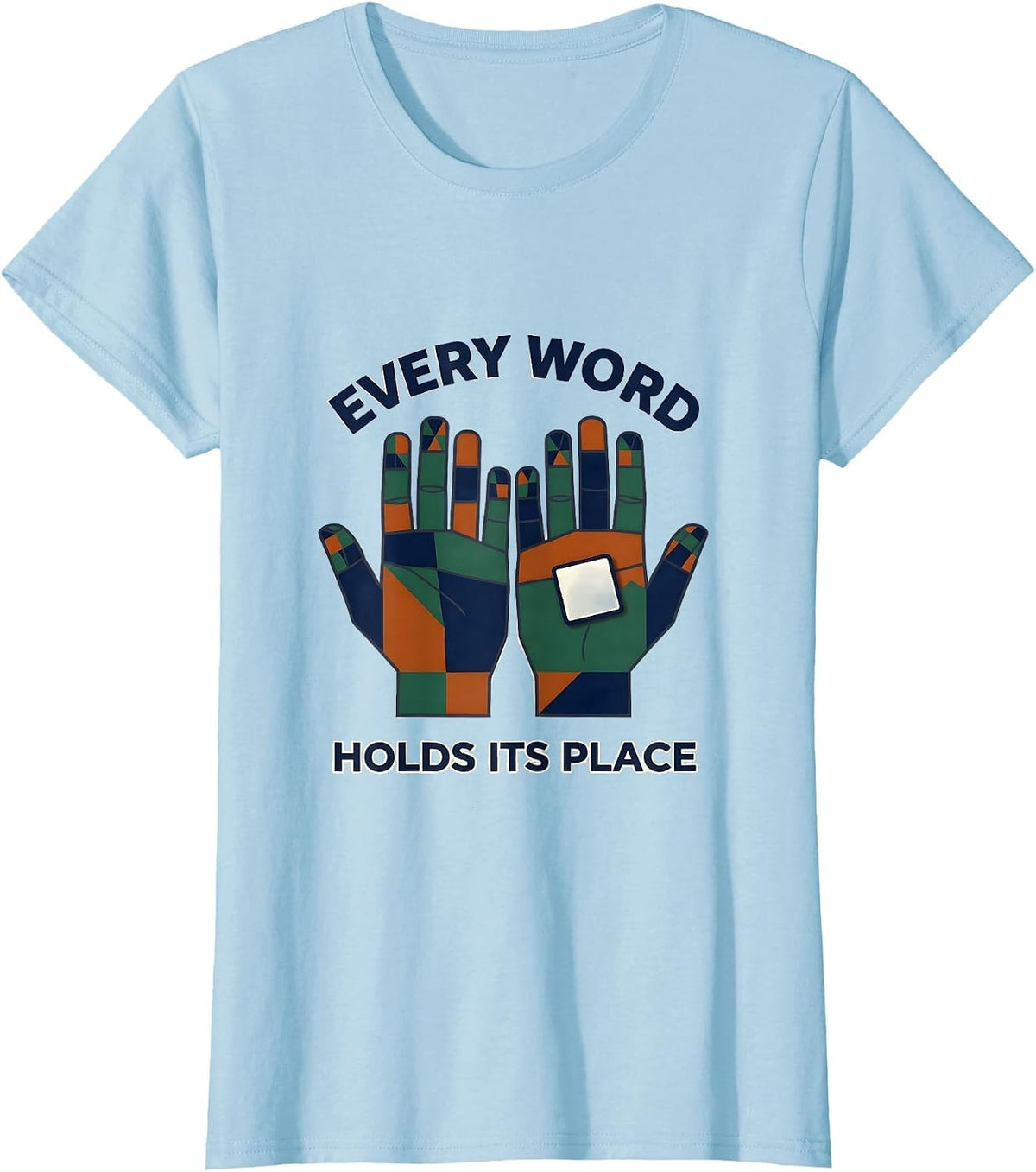 Every Word Holds Its Place Quilt Block Patchwork Speech T-Shirt - Baby Blue