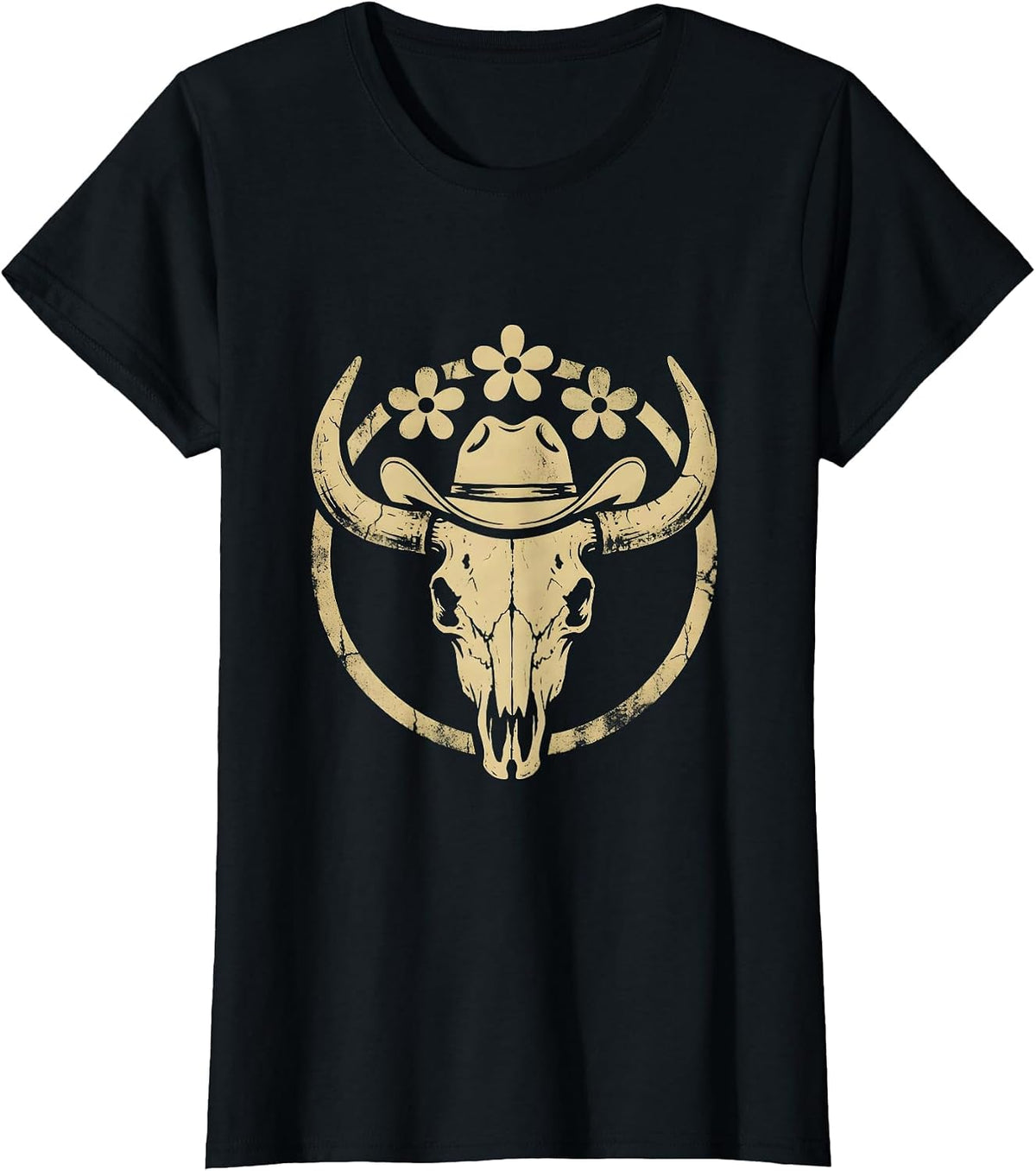 90s Country Cowboy Hat Tip Denim Jacket Graphic T-Shirt - Black