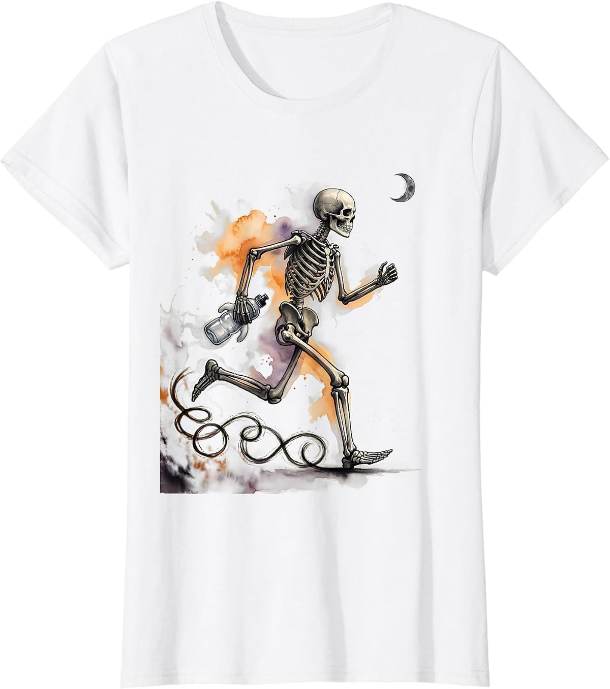Skeleton Runner Watercolor Halloween 5K Fun Run T-Shirt - White