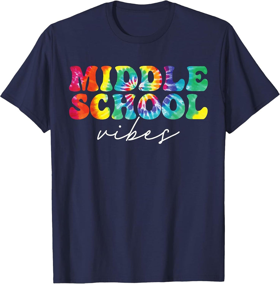 Teacher Student Middle School Vibes First Day of School Kids T-Shirt - Navy Blue