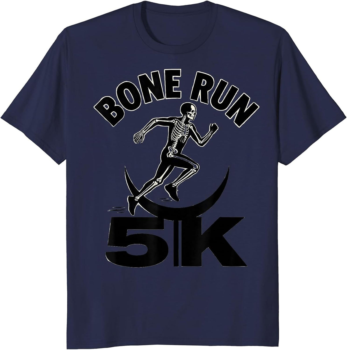 Bone Run 5K Funny Halloween Skeleton Runner Matching Fun Run T-Shirt - Navy Blue