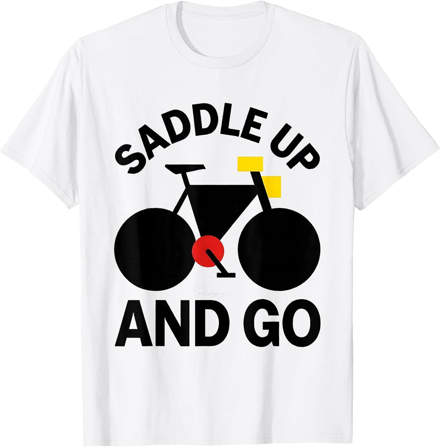 Men's Saddle Up and Go Cycling Bike Rider Design T-Shirt - White