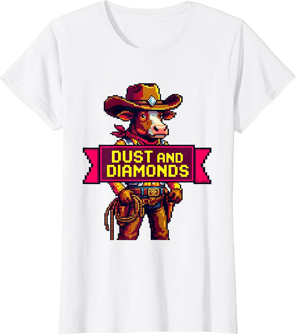 Dust and Diamonds Cowboy Western Design T-Shirt - White