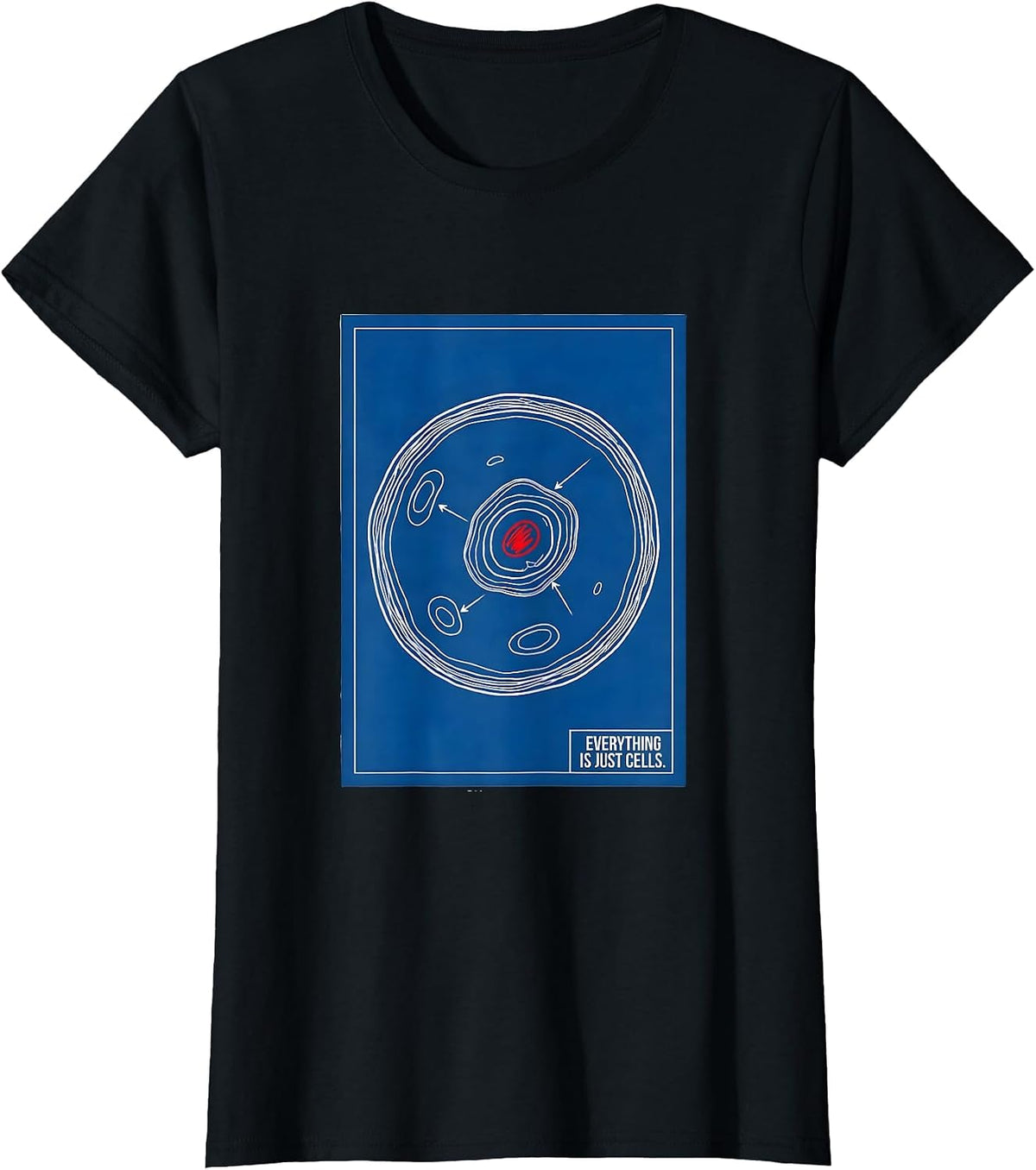 Women's Everything Is Just Cells Technical Blueprint Biology Teacher T-Shirt - Black