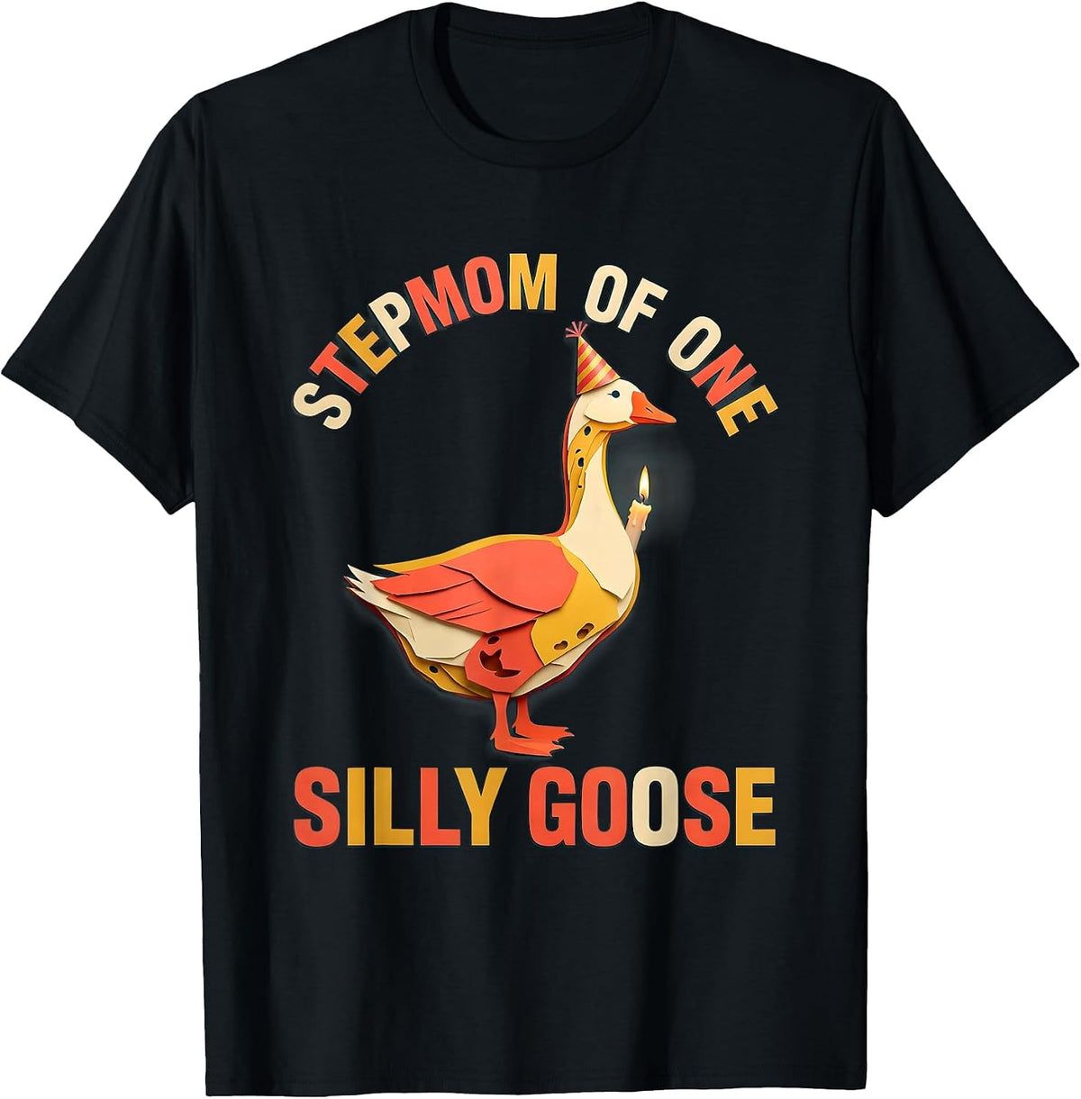Men's Stepmom of One Silly Goose Paper Cutout Family Matching T-Shirt - Black