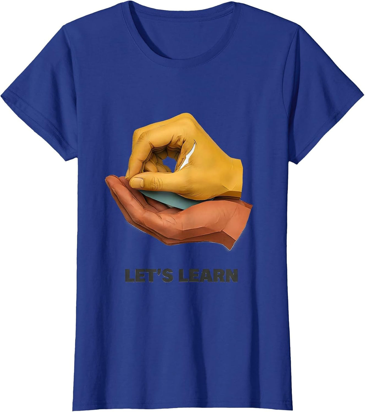 Women's Let's Learn Paper Cutout ASL Sign Language Teacher Advocacy T-Shirt - Royal Blue