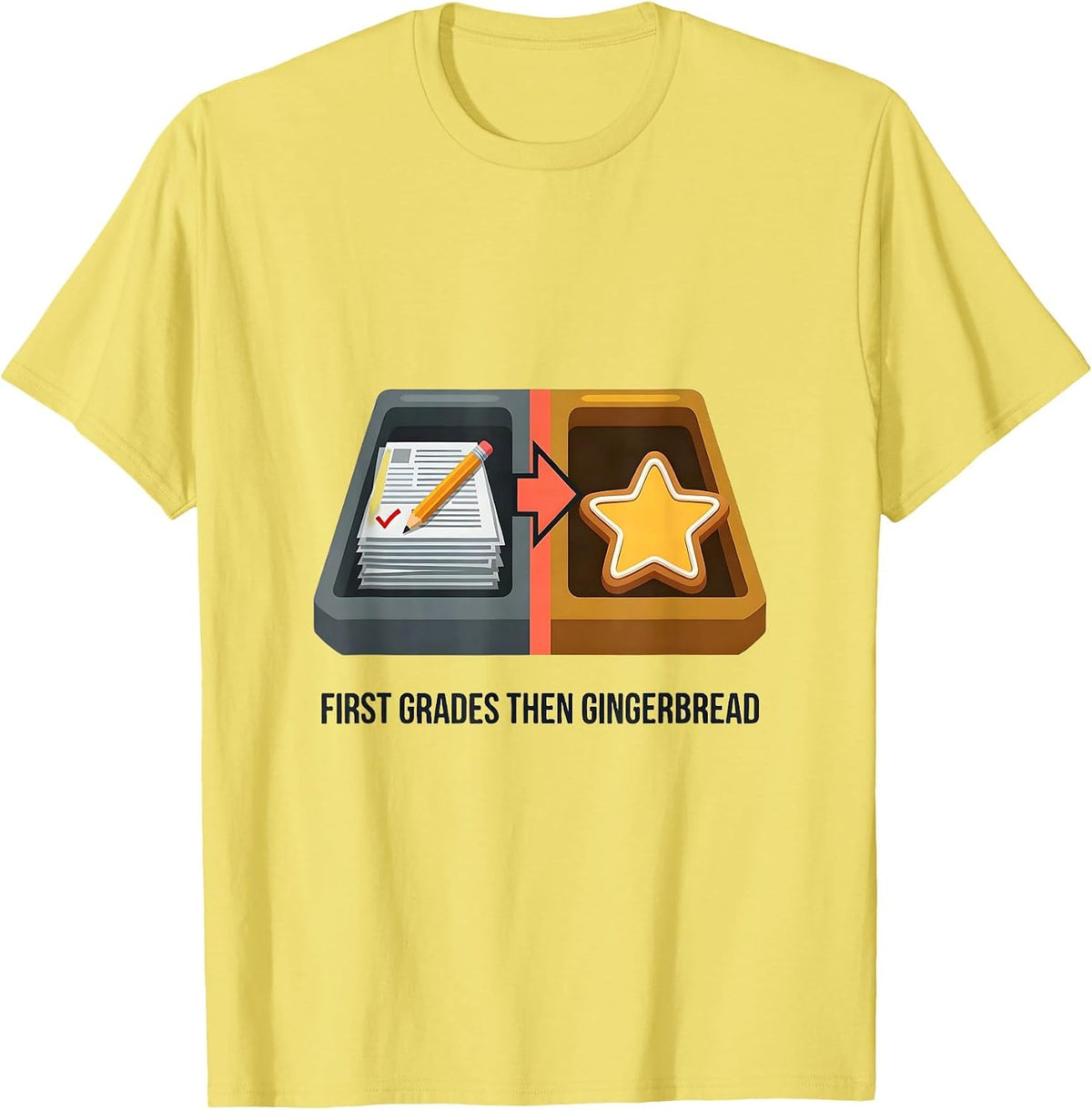 Men's First Grades Then Gingerbread Funny Teacher Christmas Break T-Shirt - Lemon Yellow