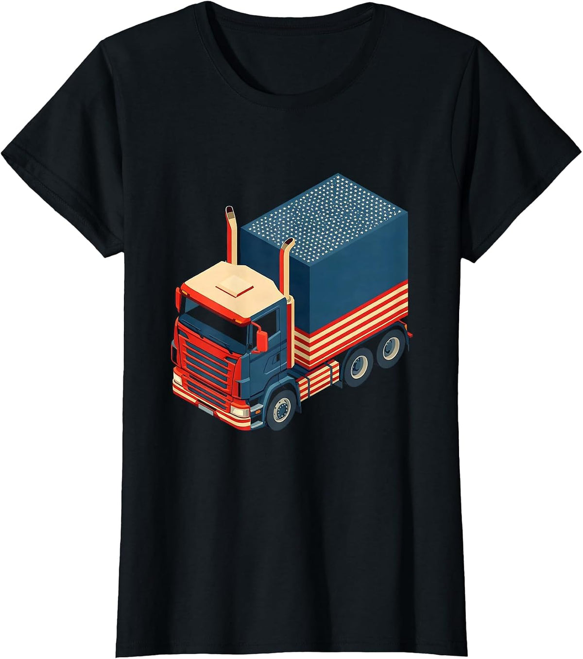 Women's American Flag Semi Truck Driver Patriotic Trucker Pride T-Shirt - Black