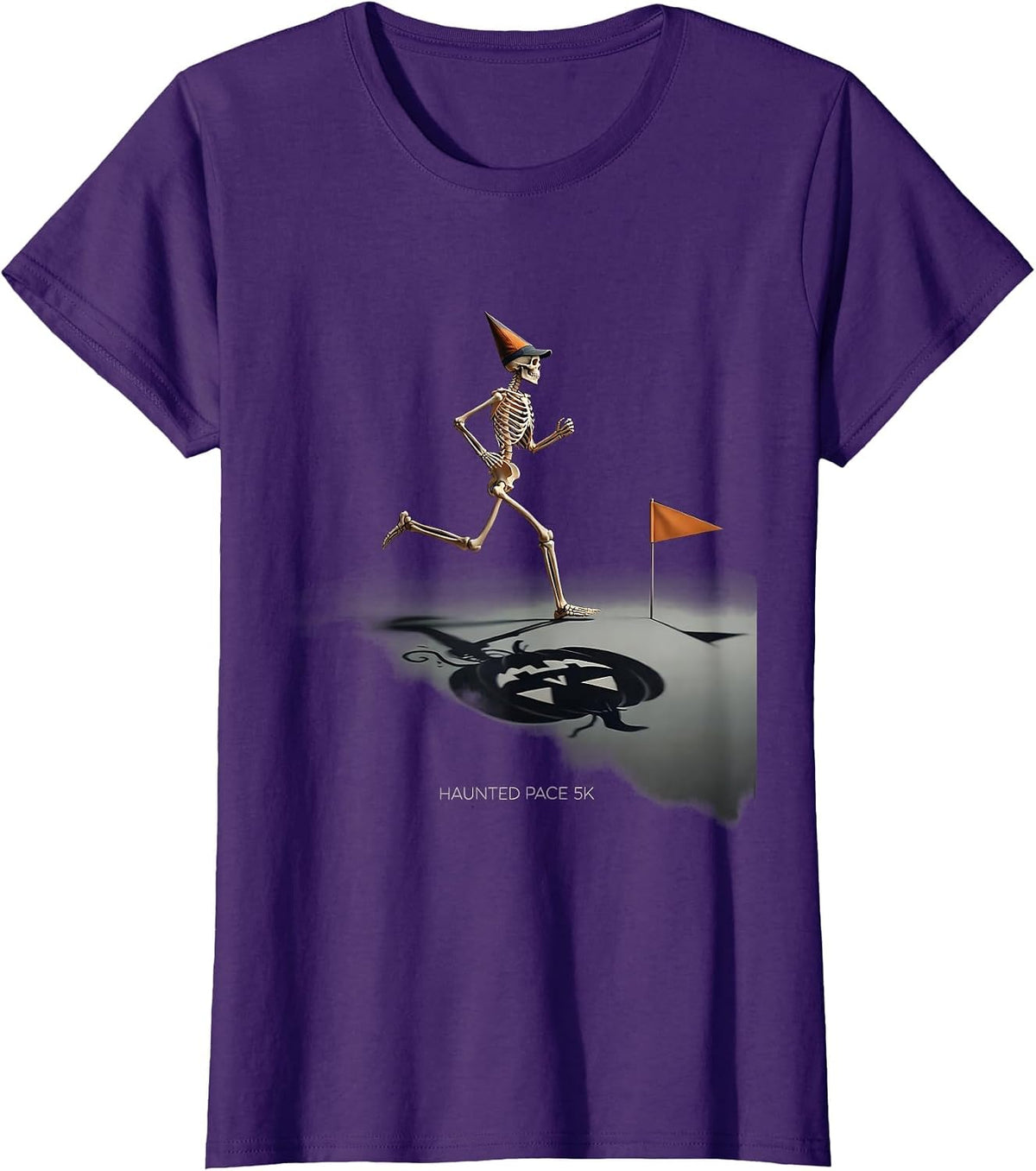 Haunted Pace 5K Minimalist Skeleton Runner Halloween Fun Run T-Shirt - Purple
