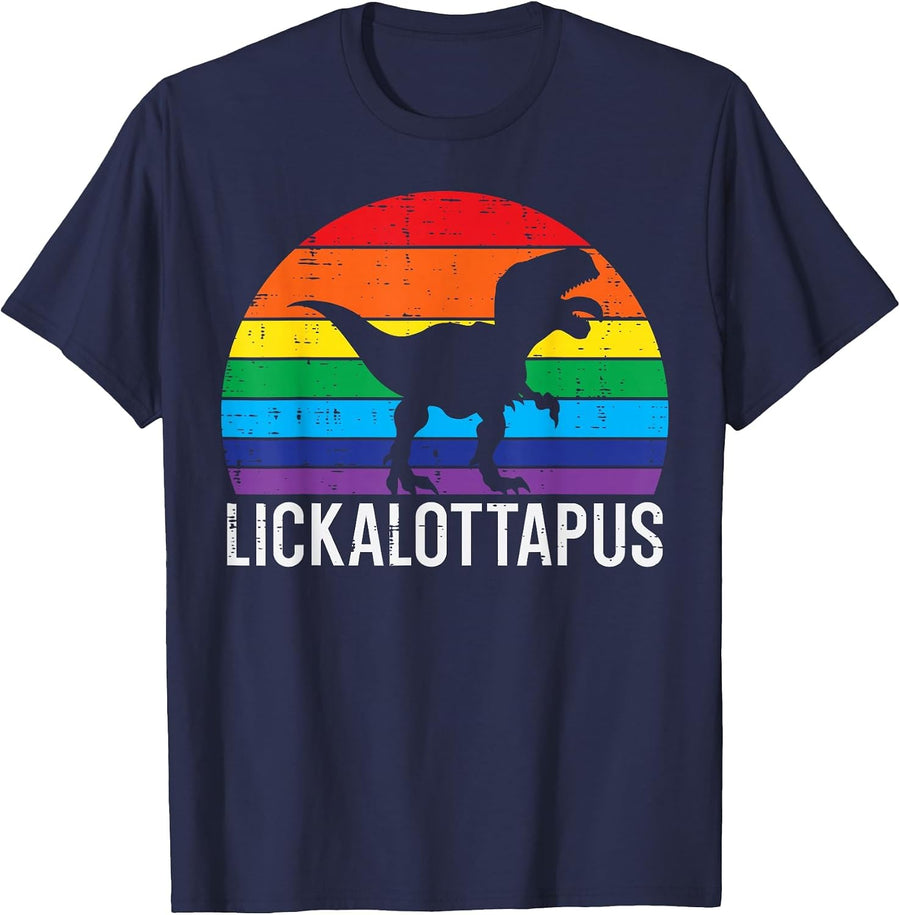Gay Dino Lickalottapus Rainbow Pride Flag Trex LGBTQ Men T-Shirt - Navy Blue