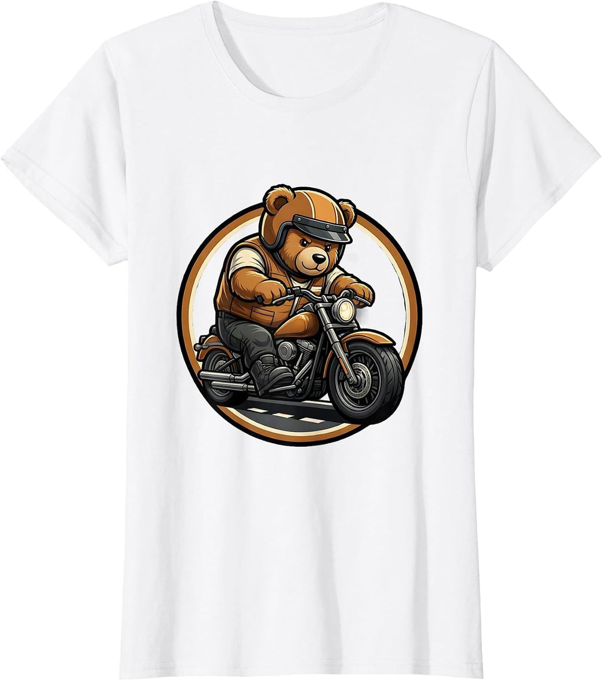 Women's Teddy Bear Motorcycle Open Road Graphic Tee T-Shirt - White