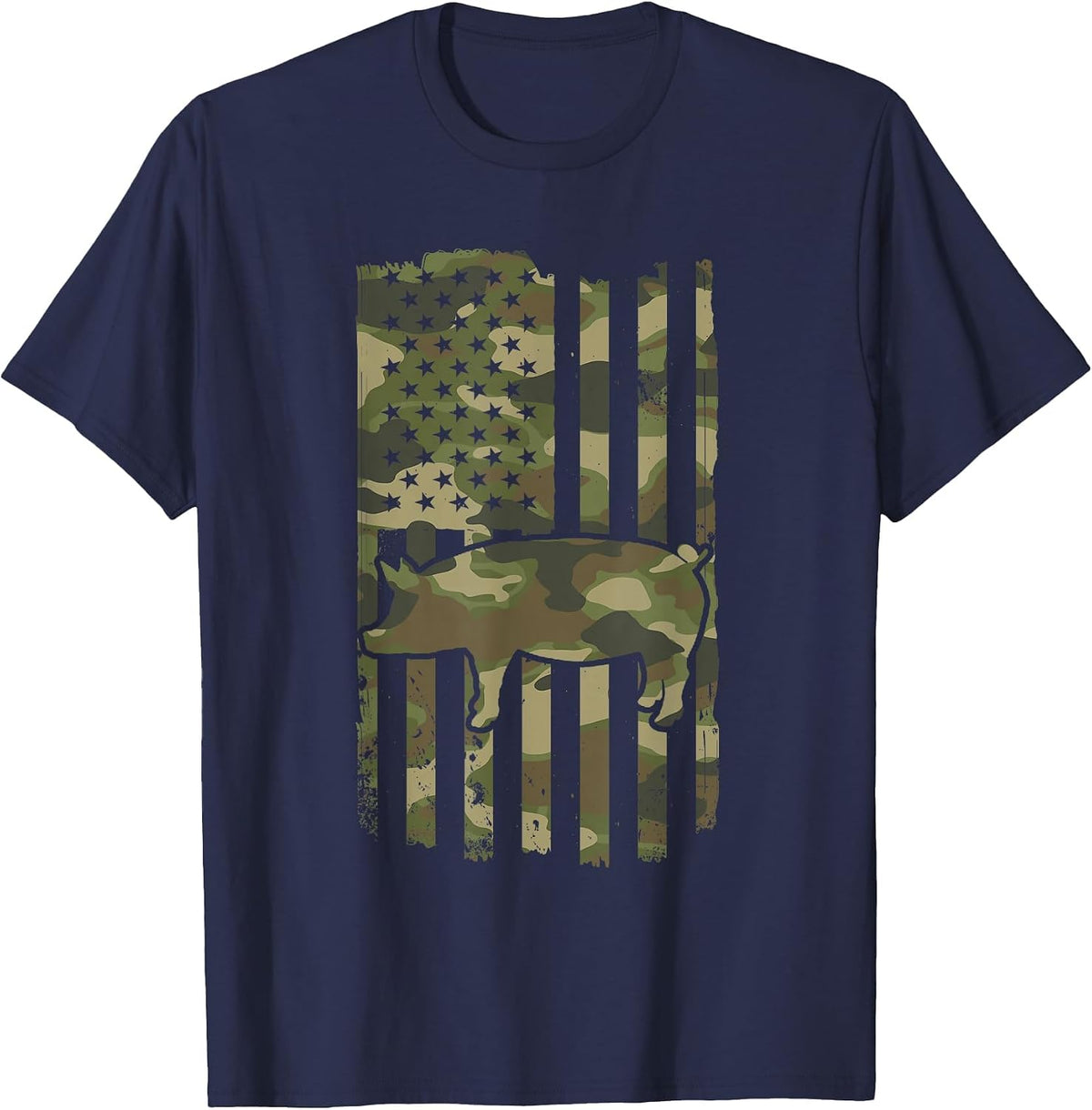 Funny Retro Pig Lover - Pig USA Flag 4th July T-Shirt - Navy Blue