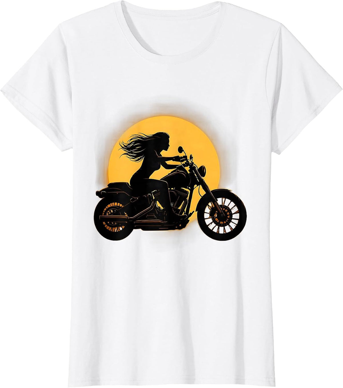 Blazing Sunset Silhouette Motorcycle Rider Graphic T-Shirt - White