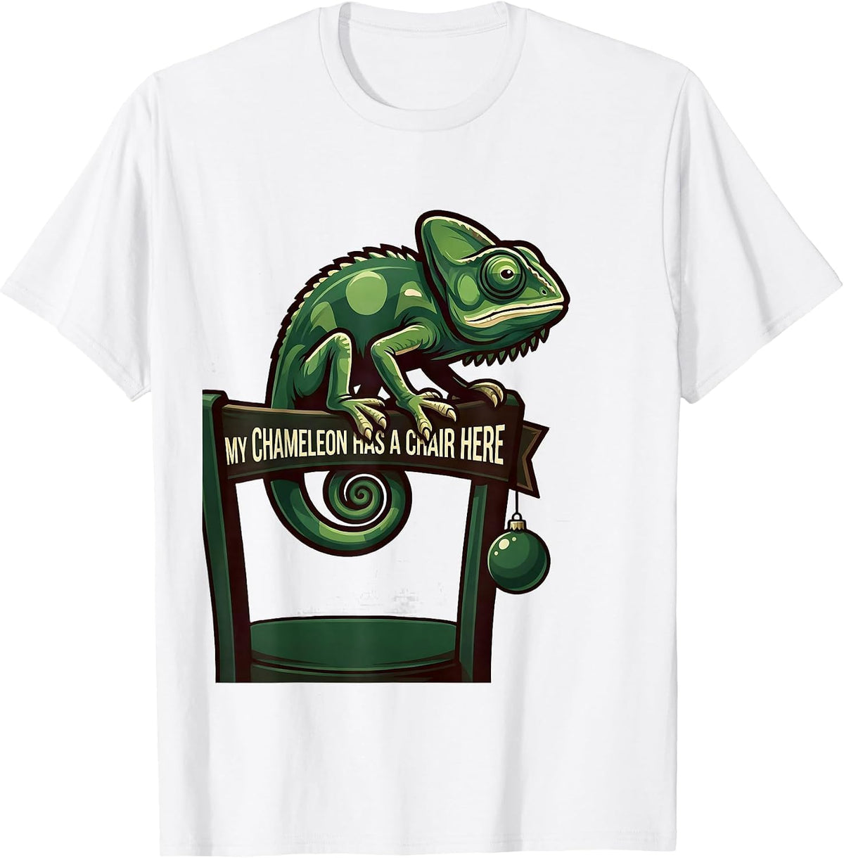 Men's My Chameleon Has A Chair Here Funny Reptile Keeper Christmas T-Shirt - White